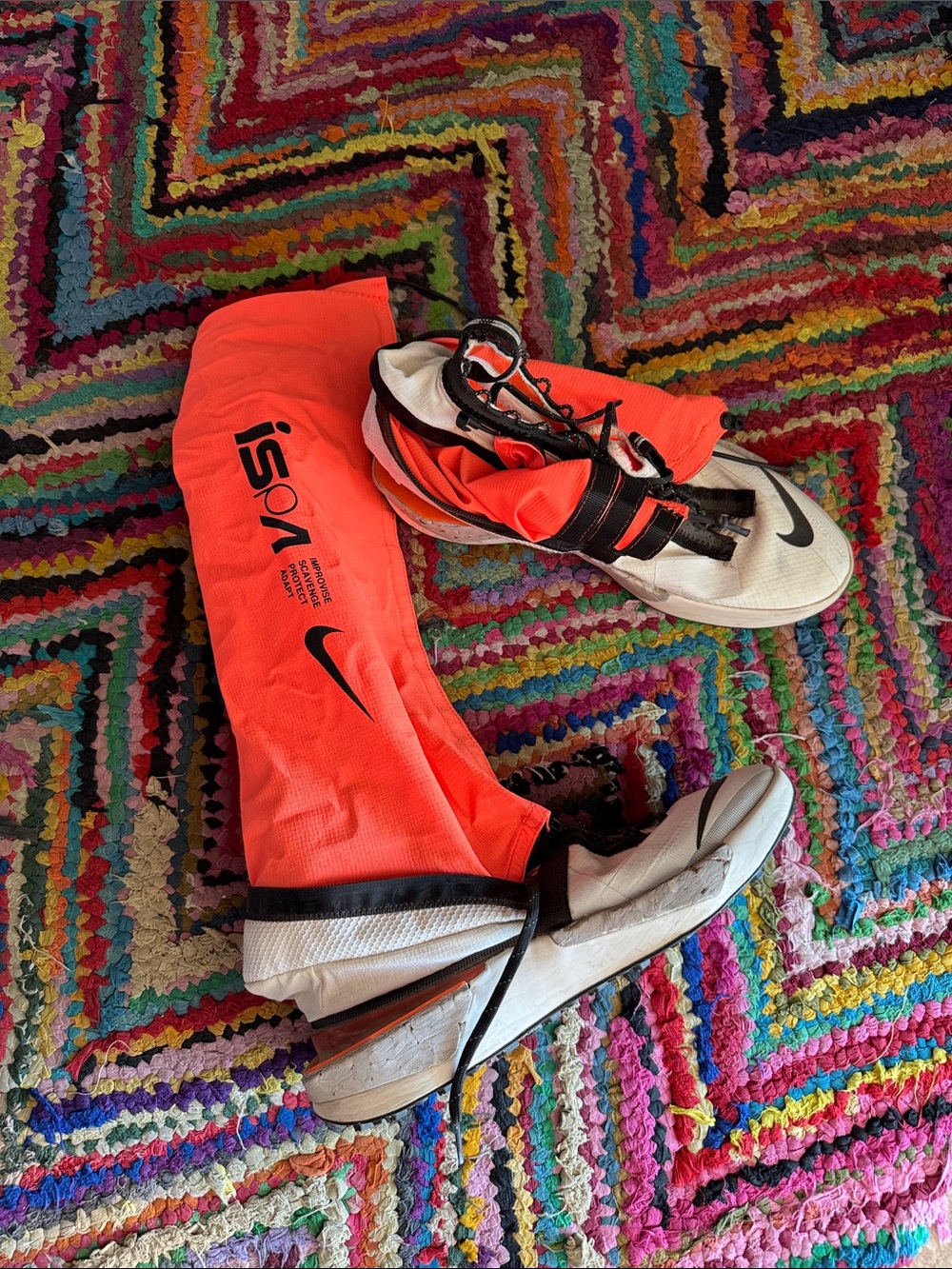 Nike Orange White Black ISPA High-Top convertible gator sneakers